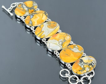 Handgefertigtes Maligano Jaspis Armband: Verstellbare Kette aus 925 Sterlingsilber