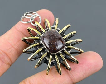Dinosaur Bone Gemstone Pendant: 925 Sterling Silver, 18k Gold Plated Radiant Cut