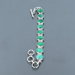 Handmade Zambian Emerald Bracelet: 925 Sterling Silver Adjustable Chain ...