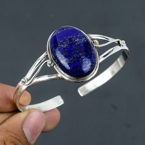 Bracelet lapis lazuli en argent sterling 925, bijoux en pierres précieuses, bracelet manchette réglable fait main, style unique, cadeau pour mère