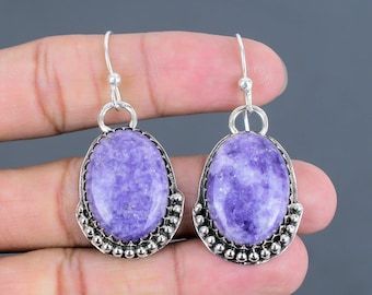 Handmade Lepidolite Earrings: 925 Sterling Silver Gemstone Jewelry