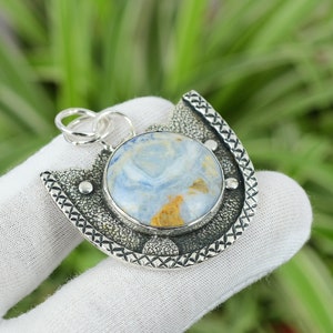 Blue Scheelite Pendant 925 Sterling Silver Pendant Beautiful Handmade Pendant Natural Gemstone Jewelry Gift For Friend Statement Jewelry