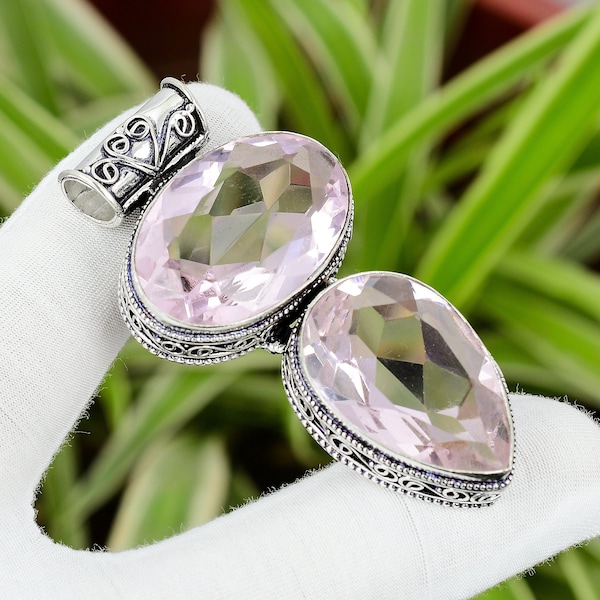 Pink Kunzite Gemstone Pendant 925 Sterling Silver Pendant Natural Pink Kunzite Jewelry Handmade Vintage Pendant Big Kunzite Pendant For Mom