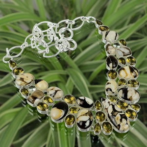 Peanut Wood Jasper Necklace: Green Amethyst & White Topaz, 925 Sterling Silver