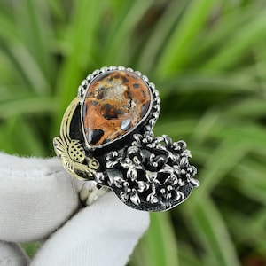 Bauxite Ring 925 Sterling Silver Ring Adjustable Ring 18K Gold Plated Natural Gemstone Ring Handmade Jewelry Bauxite Jewelry Gift For Mother