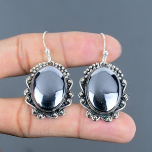 Handmade Shungite Earrings: 925 Sterling Silver Gemstone Drop Earrings
