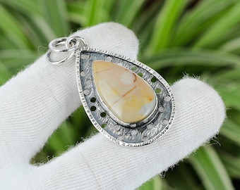Handmade Polychrome Jasper 925 Sterling Silver Pear Pendant