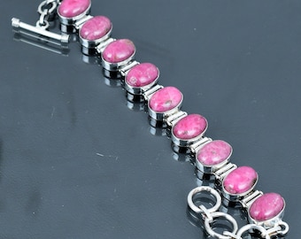 Pulsera de rodonita hecha a mano: joyería de piedras preciosas ajustable en plata de ley 925