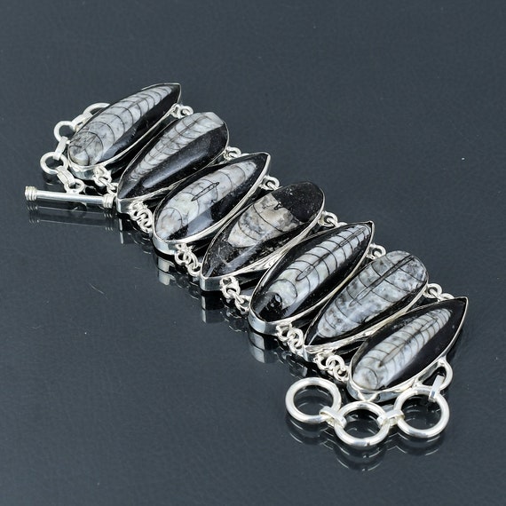 Fossil Jewelry Bracelet Orthoceras Fossil Bracelet 925 Sterling