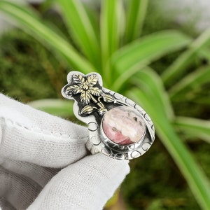 Rhodochrosite Ring 925 Sterling Silver Ring Adjustable Ring 18K Gold Plated Natural Gemstone Ring Flower Ring Handmade Women Jewelry