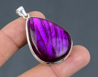 Purple Fire Labradorite Pendant 925 Sterling Silver Pendant Handmade Unique Design Jewelry Real Gemstone Pendant Gift For Mom Decent Jewelry