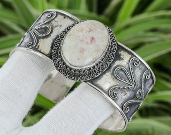 シナバーカフブレスレット：ハンドメイド925スターリングシルバー製