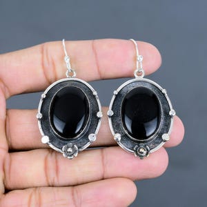 Handmade Black Onyx Drop Earrings: 925 Sterling Silver Gemstone Jewelry
