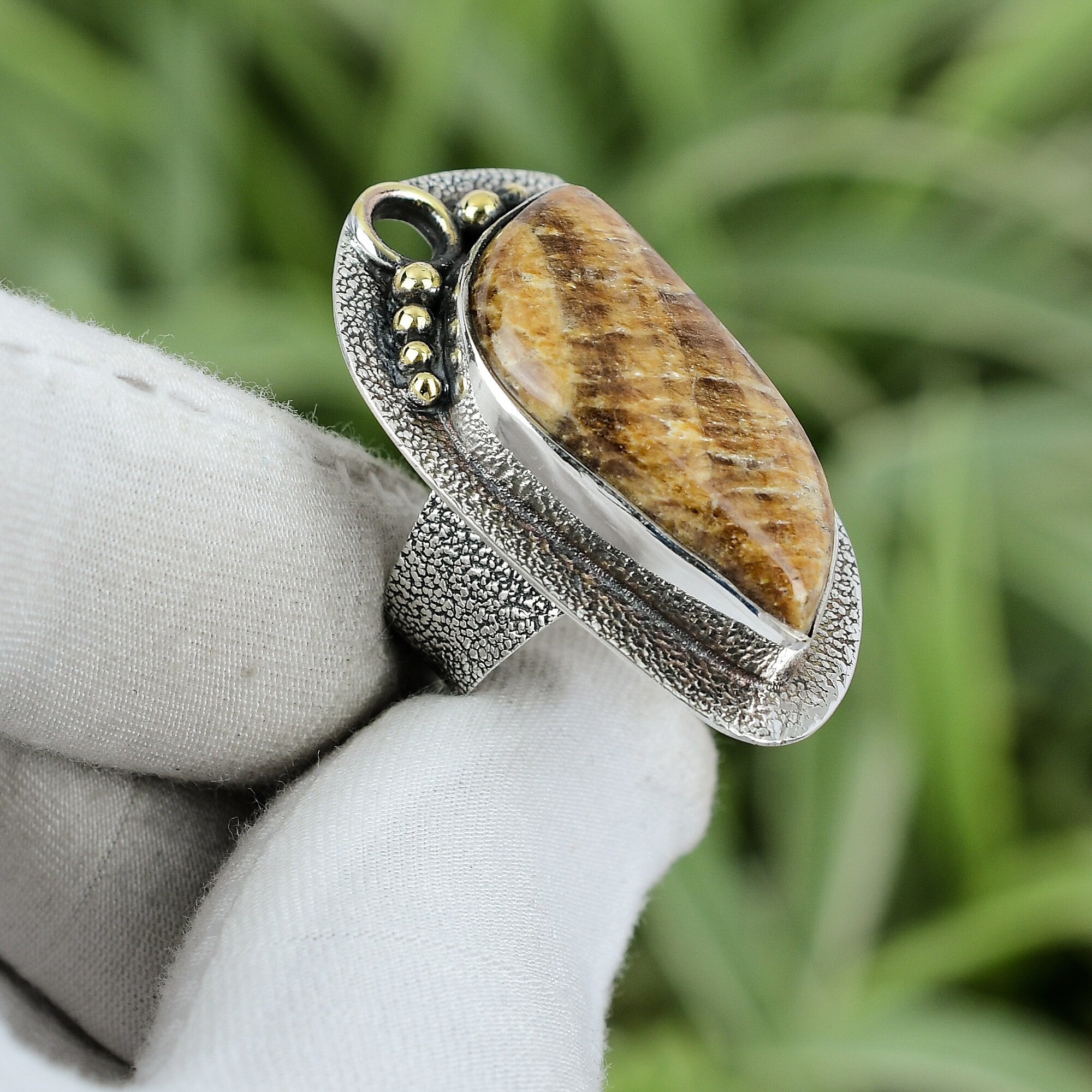 Aragonite Ring 925 Sterling Silver Ring Ring Size 6.5 18K