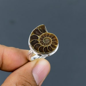 Ammonite Fossil Ring 925 Sterling Silver Ring Adjustable Ring Handmade Gemstone Ring Ammonite Fossil Jewelry Ring For Gift Unique Style Ring