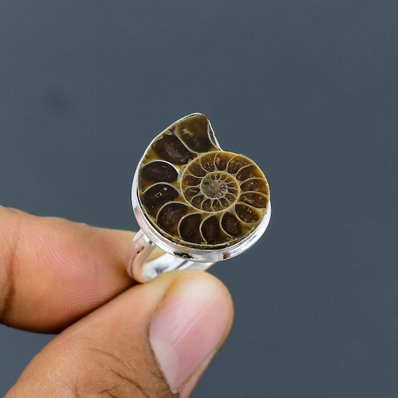 Unisex Sterling Silver Ammonite Fossil Ring