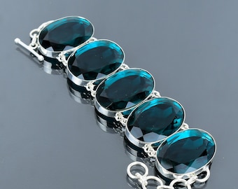 Handmade Faceted Indicolite Bracelet: 925 Sterling Silver Adjustable Jewelry