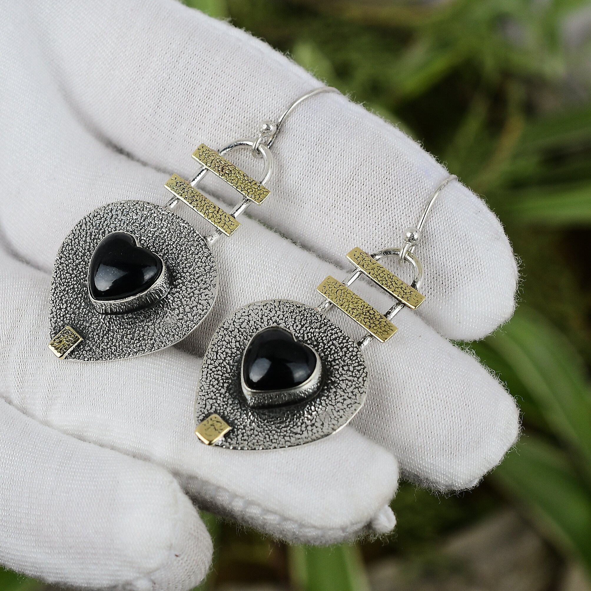 Black Onyx Drop Dangle 18K Gold Plated 925 Sterling Silver Earrings Jewelry 