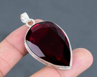 Handmade Mozambique Garnet Pendant: Pear Gemstone, 925 Sterling Silver
