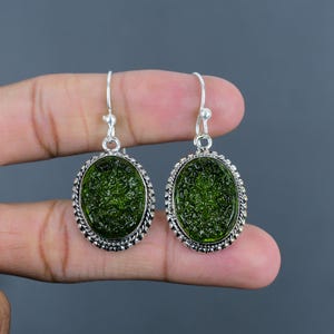 Moldavite Earring 925 Sterling Silver Earrings Very Pretty Vintage Jewelry Genuine Gemstone Earrings Handmade Moldavite Jewelry Gift For Her