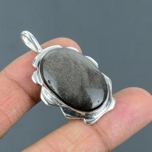 Handmade Silver Sheen Obsidian Pendant: 925 Sterling Silver Gemstone Jewelry