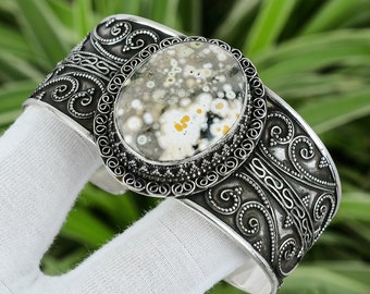 eurasia Handmade Natural Oval Shape Ocean Jasper Gemstone Silver Plated Cuff Bracelet eurasia Handmade Natural Oval Shape Ocean Jasper Gemstone Silver Plated Cuff Bracelet