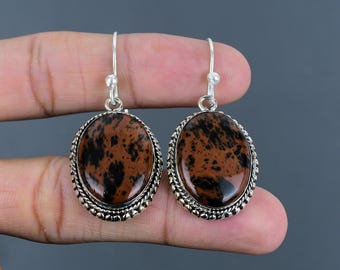 Mahogany Obsidian Earrings: Handmade 925 Sterling Silver Vintage Jewelry