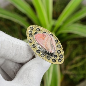 Rhodochrosite Ring 925 Sterling Silver Ring Adjustable Ring 18K Gold Plated Gemstone Ring Handmade Latest Design Ring Engagement Gift