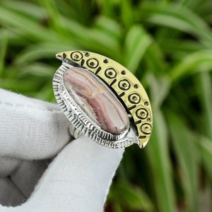 Rhodochrosite Ring 925 Sterling Silver Ring Adjustable Ring 18K Gold Plated Gemstone Jewelry Engagement Ring Fashion Jewelry Handmade Ring