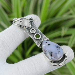 Pear Dendrite Opal Pendant: Handmade 925 Sterling Silver Gemstone Jewelry