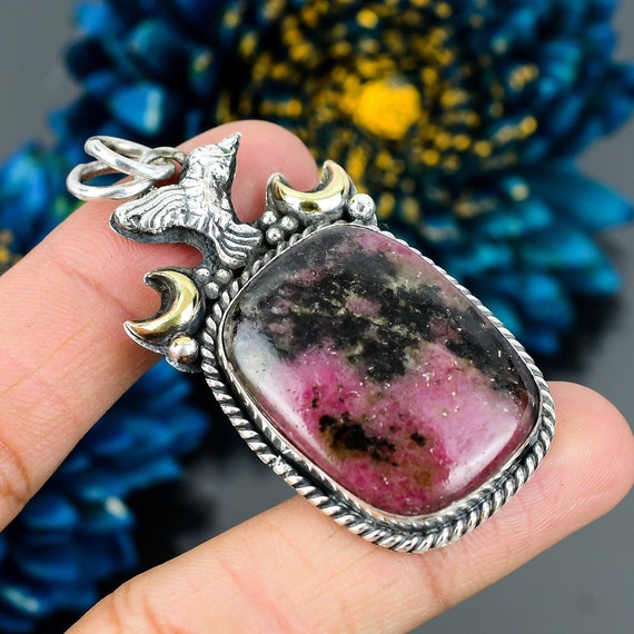 Rare Rhodonite Birds Pendant 18K Gold Plated Gemstone - Etsy