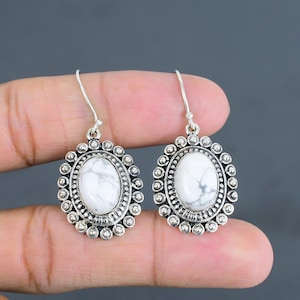 Handmade Howlite Earrings: Vintage 925 Sterling Silver Gemstone Jewelry