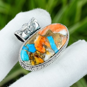 Spiny Oyster Copper Turquoise Pendant 925 Sterling Silver Pendant Gemstone Pendant Handmade Designer Jewelry Vintage Jewelry Gift For Mom