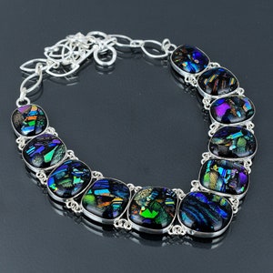 Dichroic Glass Necklace: Handmade 925 Sterling Silver Adjustable Chain