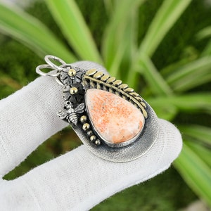 Scolecite Pendant 925 Sterling Silver Pendant 18K Gold Plated Natural Gemstone Pendant Handmade Jewelry Honey Bee Pendant Gift For Mom