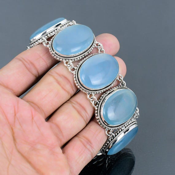 ハンドメイドアクアマリンブレスレット：925スターリングシルバー製