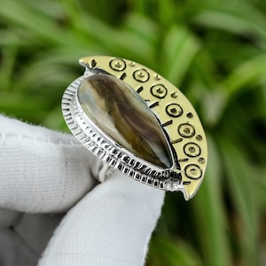 Imperial Jasper Ring 925 Sterling Silver Ring Adjustable Ring 18K Gold Plated Original Gemstone Ring Silver Jewelry For Gift Handmade Ring