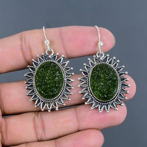 Moldavite Earring 925 Sterling Silver Earring Antique Jewelry Handmade Earrings Genuine Gemstone Earrings Designer Jewelry Anniversary Gifts