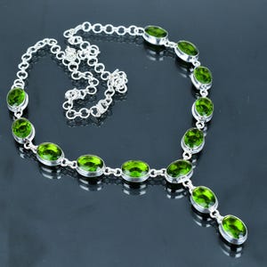 Faceted Peridot Necklace: Handmade 925 Sterling Silver, Adjustable Chain