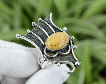 Oxidized Sterling Silver Picture Jasper Ring - Handmade Size 10
