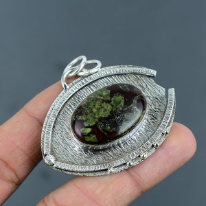 Handmade Dragon Bloodstone 925 Sterling Silver Pendant (54 MM)