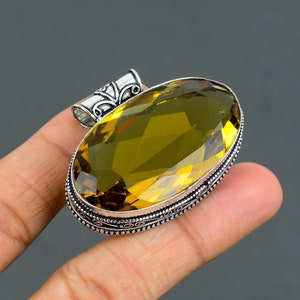Faceted Citrine Pendant 925 Sterling Silver Pendant Original Gemstone Pendant Vintage Pendant Handmade Women Jewelry Unique Pendant For Gift