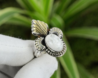 Handmade Howlite Ring: 925 Sterling Silver, 18K Gold Plated, Adjustable