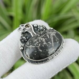Chrysanthemum Gemstone Pendant: Handmade 925 Sterling Silver Floral Jewelry