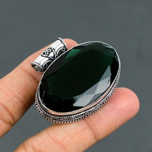 Faceted Chrome Diopside Pendant: Vintage 925 Sterling Silver, Handmade