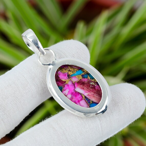 Kingman Pink Dahlia Turquoise Pendant: Handmade Sterling Silver