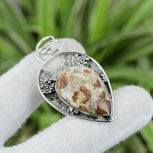 Spessartine Garnet in Limestone Pendant 925 Sterling Silver Pendant Natural Gemstone Women Pendant Gift For Mother Handmade Designer Pendant