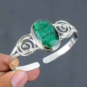 Handmade Zambian Emerald Bangle: 925 Sterling Silver Cuff Bracelet