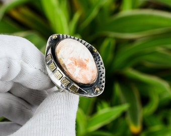 Scolecite Ring 925 Sterling Silver Ring Ring Size 8 18K Gold Plated Genuine Gemstone Ring Handmade Silver Jewelry Gift For Mom