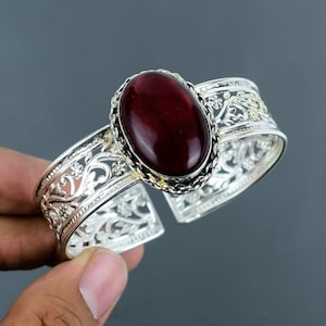 Red Fire Labradorite Cuff: Handmade 925 Sterling Silver Adjustable Bangle